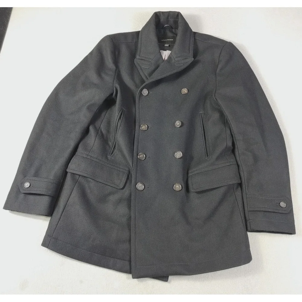 Banana Republic Coat Mens Large Gray Wool Blend Pea Coat Lined Double Breasted